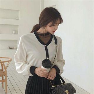 Sheer-yoke Contrast-trim Knit Top