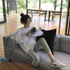 Lettering Long-sleeve Hooded T-shirt / Capri Leggings