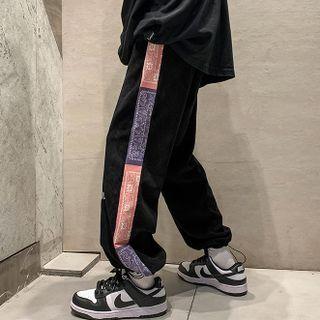 Paisley Panel Corduroy Drawstring Sweatpants