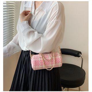 Chain Plaid Barrel Crossbody Bag