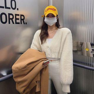 Balloon-sleeve Cropped Furry Cardigan