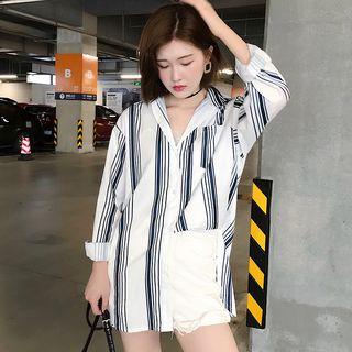 Loose-fit Striped Shirt Blue - One Size