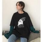 Dog Print Long-sleeve Mock Two-piece T-shirt