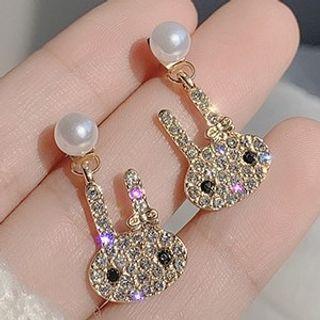 Rhinestone Rabbit Drop Earring 1 Pair - Gold & Black - One Size