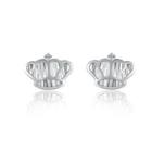 14k/585 White Gold Diamond Cut Crown Earrings