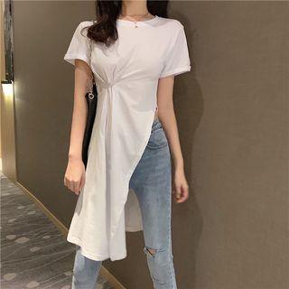 Irregular Short-sleeve Long Split Top