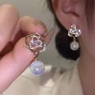 Flower Rhinestone Bead Drop Earring 1 Pair - Gold - One Size