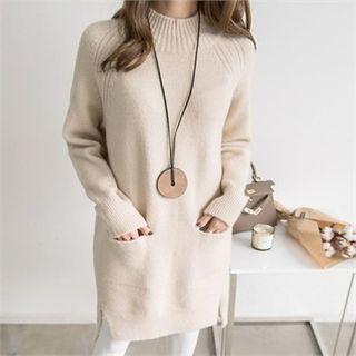High-neck Raglan-sleeve Knit Dress