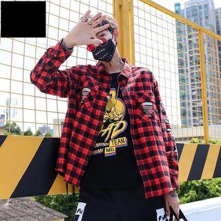 Plus Size Couple Matching Lettering Plaid Shirt