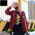 Plus Size Couple Matching Lettering Plaid Shirt
