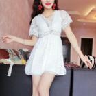 Lace Short-sleeve Mini A-line Dress