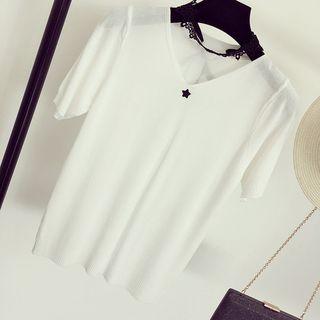 Lace Necklace-insert Short-sleeve Knitted Top