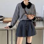 Striped Peter Pan Collar Sweater / Wide Leg Shorts
