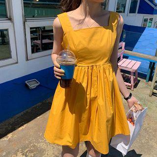 Plain Lace Up Sleeveless A-line Dress