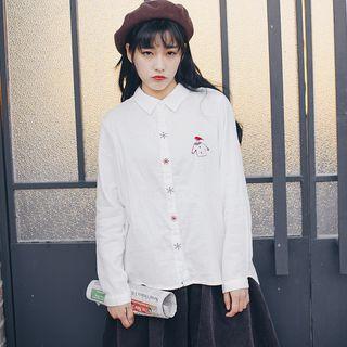 Stand-collar Long-sleeved Floral Embroidered Blouse