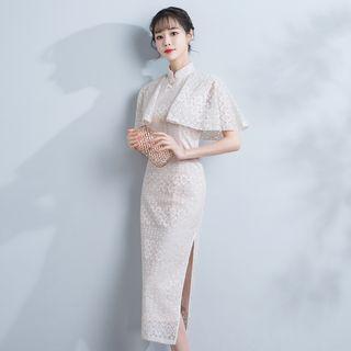 Traditional Chinese Short-sleeve Midi Sheath Evening Dress