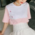 Heart Embroidered Color Panel Short Sleeve T-shirt