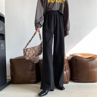 Plain Loose-fit Knit Pants Dark Gray - One Size