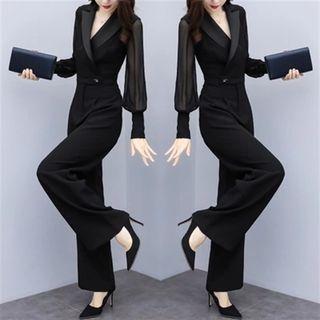 Long-sleeve Chiffon Wide Leg Jumpsuit