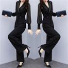 Long-sleeve Chiffon Wide Leg Jumpsuit