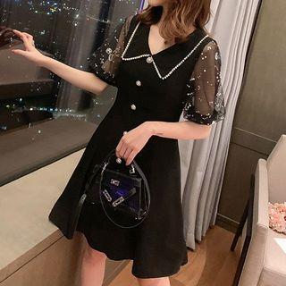 Peter Pan Collar Mesh Panel Dress