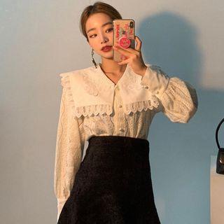 Peter Pan Collar Lace Trim Blouse