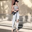 Spaghetti Strap Top / Distressed Straight-fit Jeans / Belt