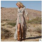 Print 3/4-sleeve Maxi Dress With Tassel