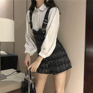 Contrast-trim Shirt / Tweed Suspender Shorts
