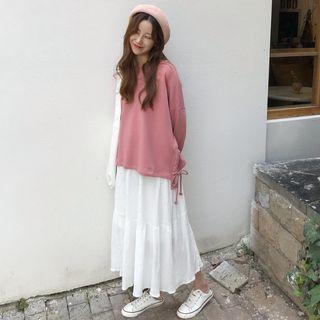 Lace-up Pullover / A-line Midi Skirt