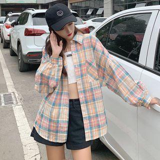 Plaid Shirt Plaid - Coffee & Pink - One Size