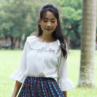 Ruffle Trim Bell-sleeve Chiffon Blouse