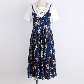 Floral Print Pleated Spaghetti Strap Dress