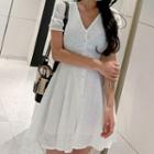 Short-sleeve Eyelet A-line Mini Dress