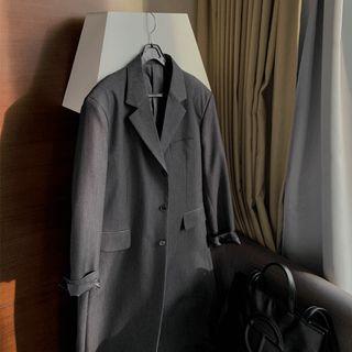 Single-breasted Flap-detail Long Jacket Charcoal Gray - One Size