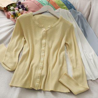 Button-up Ribbed-knit Top In 10 Colors