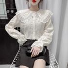 Long-sleeve Wide-collar Lace Blouse
