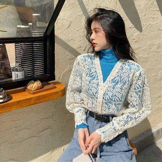 Lace Blouse / Long-sleeve Turtle Neck Knit Top