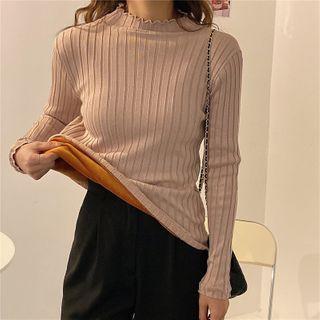 Semi High-neck Ribbed Fleece Top