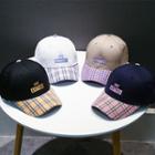 Embroidered Lettering Plaid Panel Baseball Cap