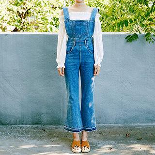 Boot-cut Washed Denim Jumper Pants