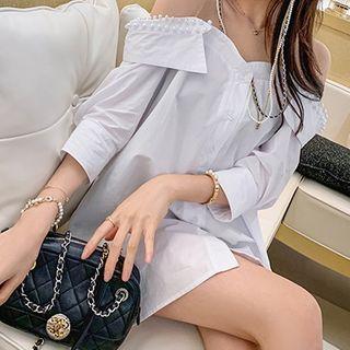 Faux Pearl Off-shoulder 3/4-sleeve Blouse
