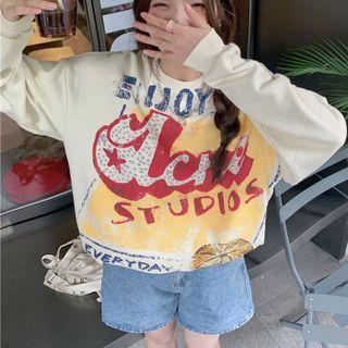 Long-sleeve Print Sweatshirt As Shown In Figure - One Size