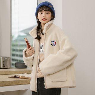 Cartoon Embroidered Fleece Zip-up Jacket