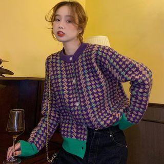Pattern Long-sleeve Cardigan Purple - One Size