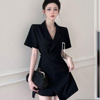 Set: Short-sleeve Asymmetrical Blazer Dress + Shorts