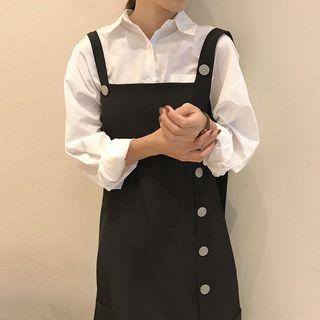 Ruffle Hem Midi A-line Pinafore Dress Black - One Size