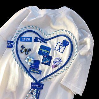 Elbow-sleeve Heart Accent T-shirt