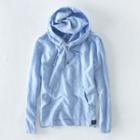 Striped Buttoned Placket Hooded Top