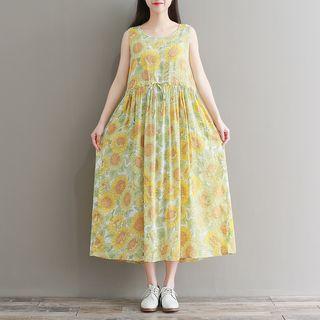 Floral Sleeveless Sleeveless Midi A-line Dress